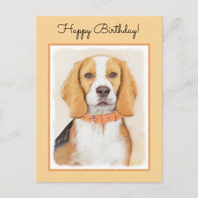 Postal Beagle Hound Dog Pintura original de animales (Anverso)