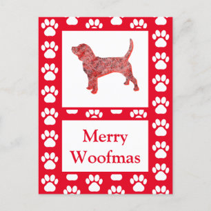 Postal Beagle Hound Dog Silhouette Red Merry Christmas
