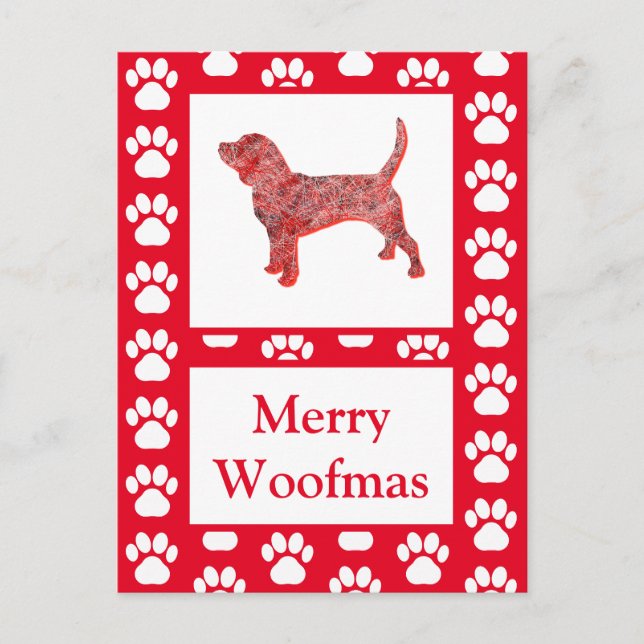 Postal Beagle Hound Dog Silhouette Red Merry Christmas (Anverso)