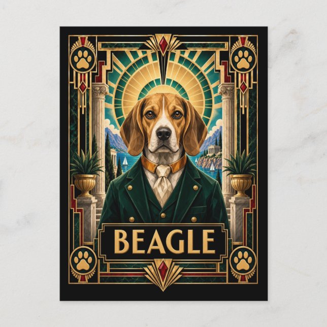 Postal Beagle, Perro Art Deco (Anverso)