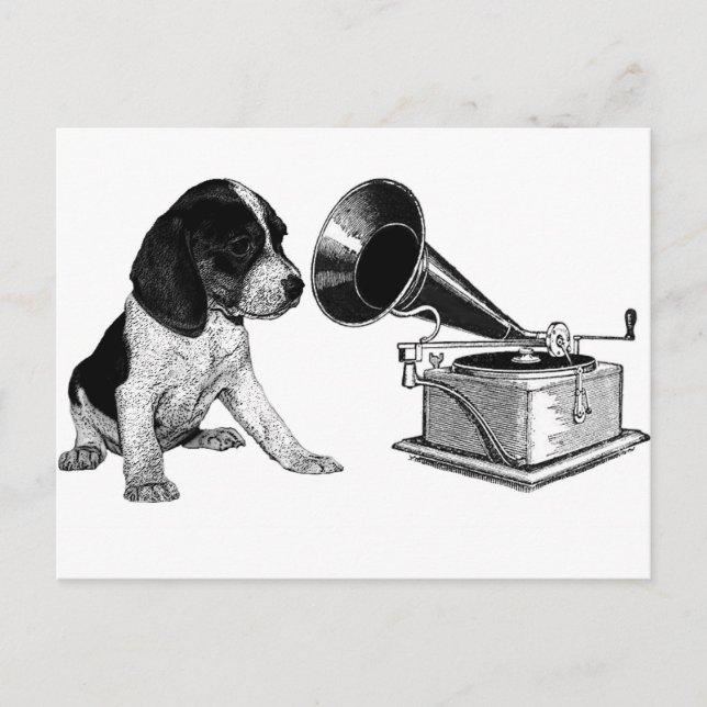 Postal Beagle Pup con gramófono (Anverso)