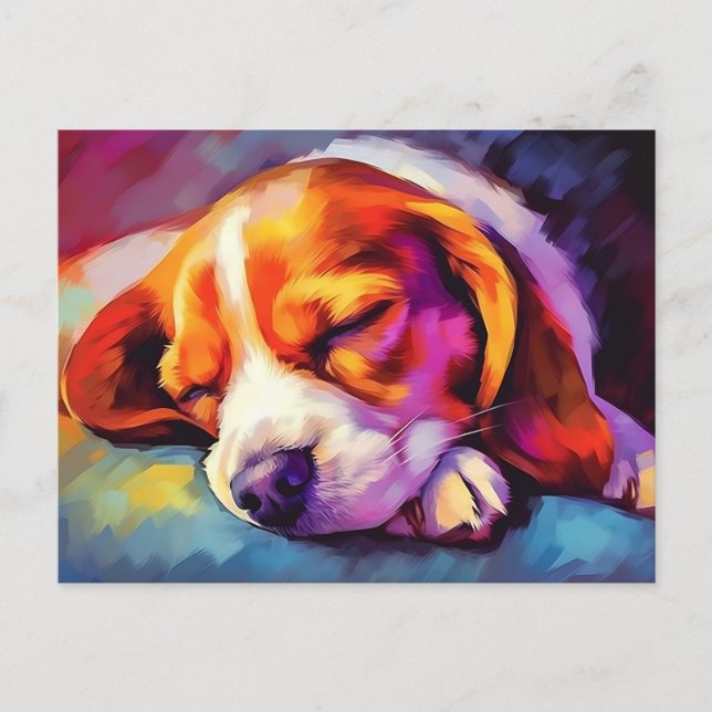 Postal Beagle Puppy colorido durmiendo (Anverso)
