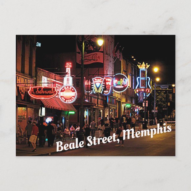 Postal Beale Street, Memphis, escena nocturna de Tennesee (Anverso)
