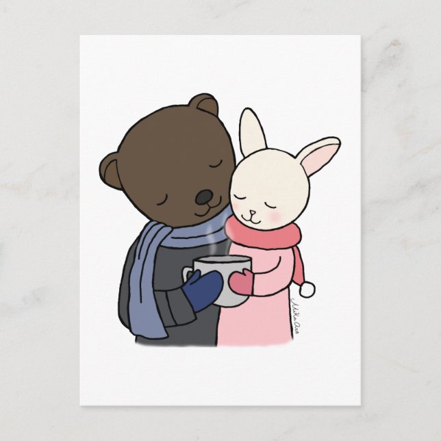 Postal Bear & Bunny Postcard Bear Bunny Love Art Card (Anverso)