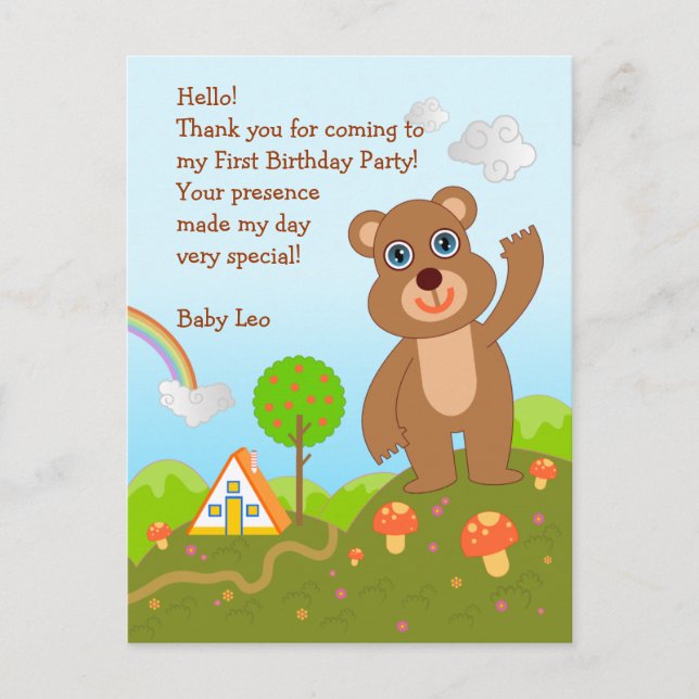 Postal Bear First Birday (Primer cumpleaños) (Anverso)