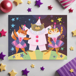 Postal Bear, Fox y Tiger Pierrot Clowcard