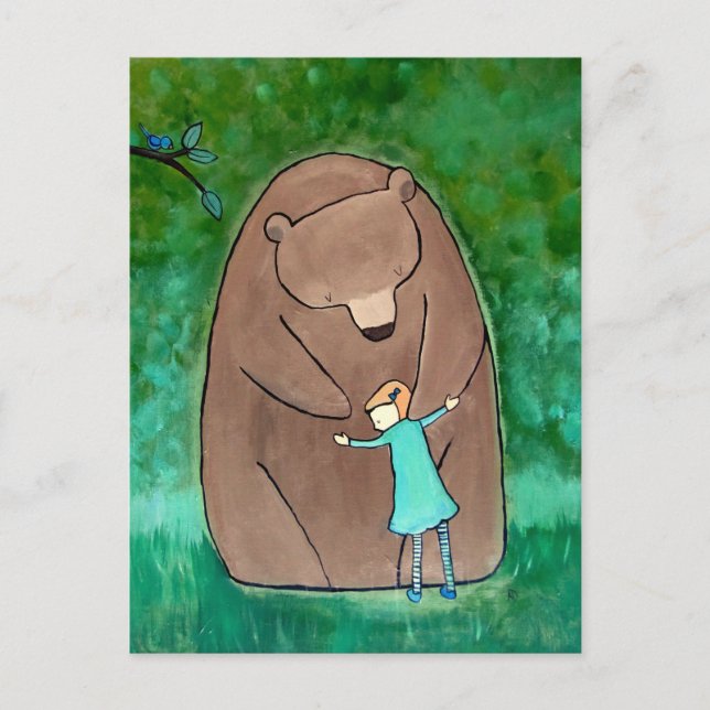 Postal Bear Hug Kids Art Cute Whimsical Green Postcard (Anverso)