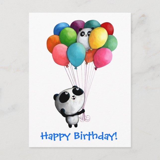 Postal Bear Panda de los globos de cumpleaños (Anverso)