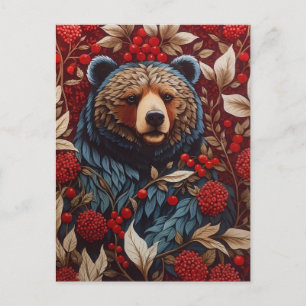 Postal Bear rojo Berries William Morris inspirado
