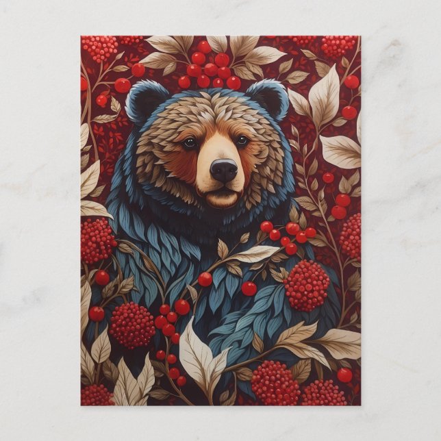 Postal Bear rojo Berries William Morris inspirado (Anverso)