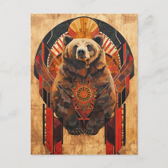 Postal Bear Totem – Strength in Deco Style (Anverso)