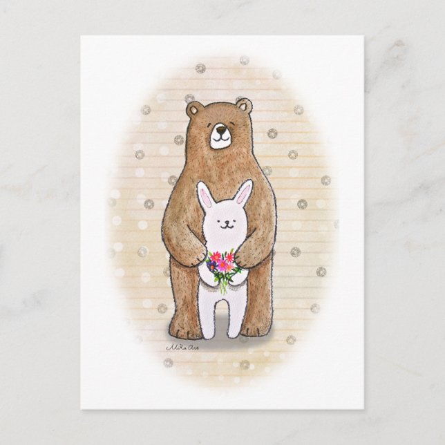 Postal Bear y Bunny Happy Woodland Animal Cuart (Anverso)