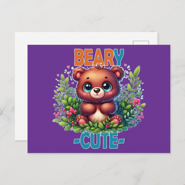 Postal Beary Cute. Personalizado de Oso de Teddy sonriend (Anverso / Reverso)