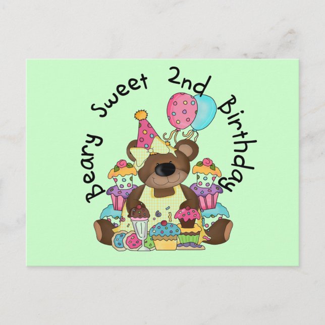 Postal Beary Sweet 2º cumpleaños camisetas y regalos (Anverso)