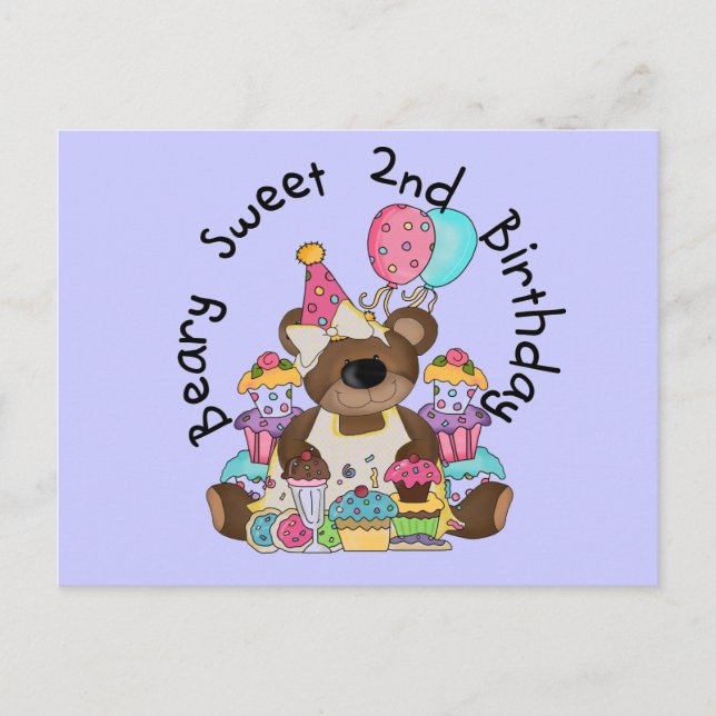 Postal Beary Sweet 2º cumpleaños camisetas y regalos (Anverso)