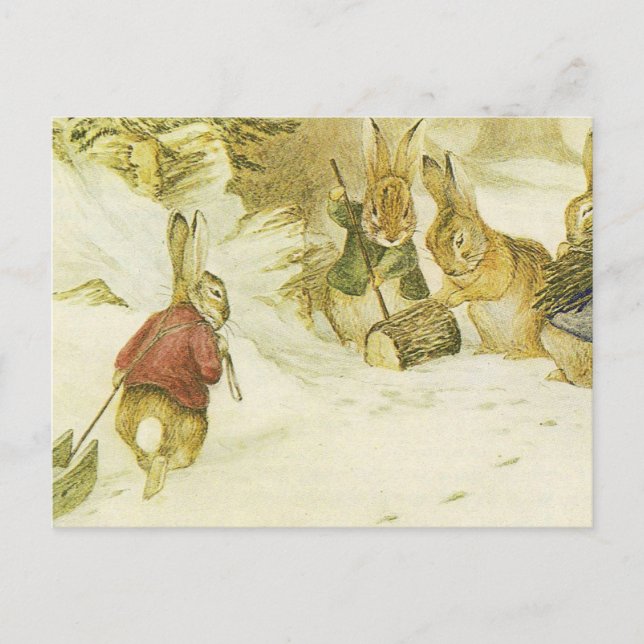 Postal Beatrix Potter - Cuatro Conejos En La Nieve (Anverso)