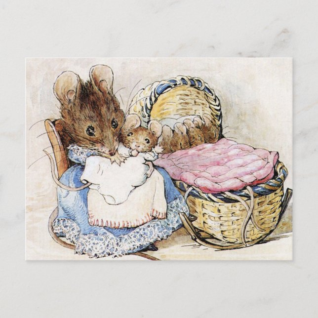 Postal Beatrix Potter madre y ratones bebé (Anverso)