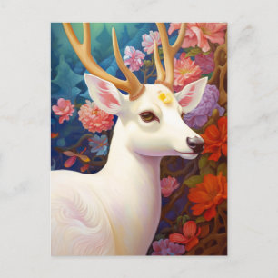Postal Beautfilia arte de fantasía de ciervo blanco