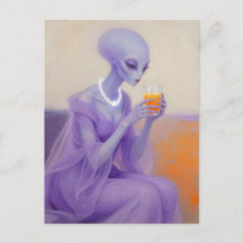 Postal Beautiful Alien Lady in Purple With Orange Juice