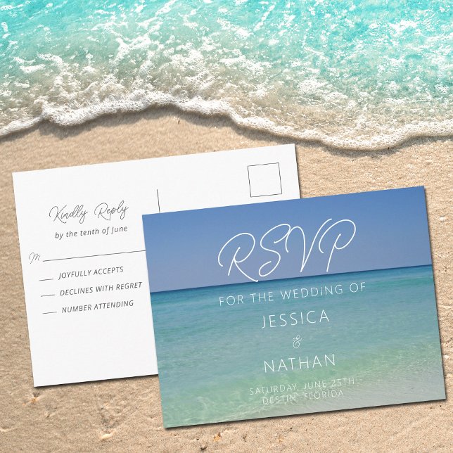 Postal Beautiful Beach Wedding Summer Coastal RSVP (Subido por el creador)