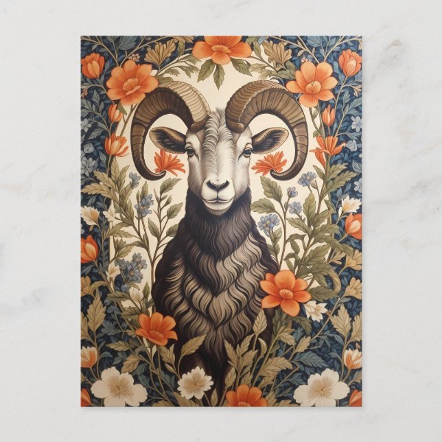 Postal Beautiful Big Horn Sheep William Morris Inspired (Anverso)