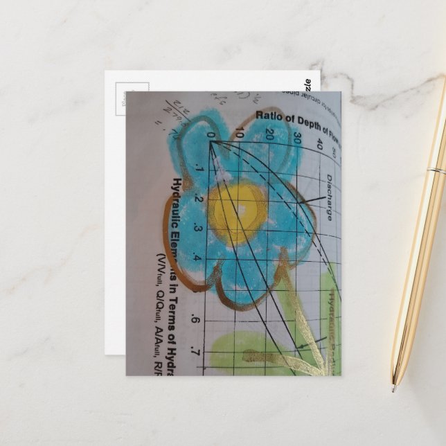 Postal Beautiful Blue Flower on Vintage Textbook Page (Anverso/Reverso In Situ)