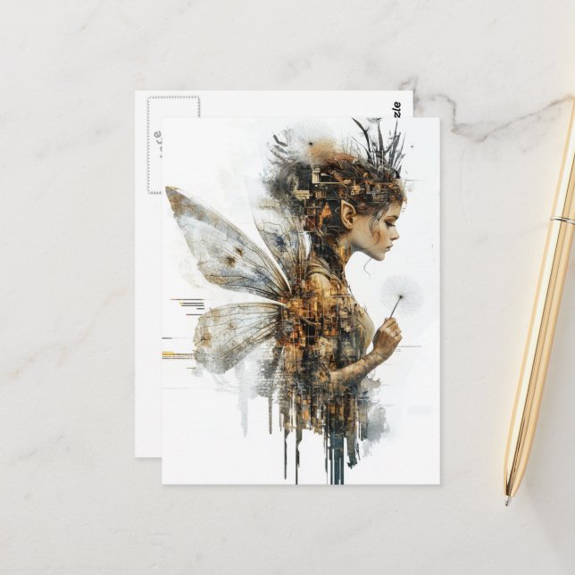 Postal Beautiful Dandelion Fairy Glitch (Anverso/Reverso In Situ)