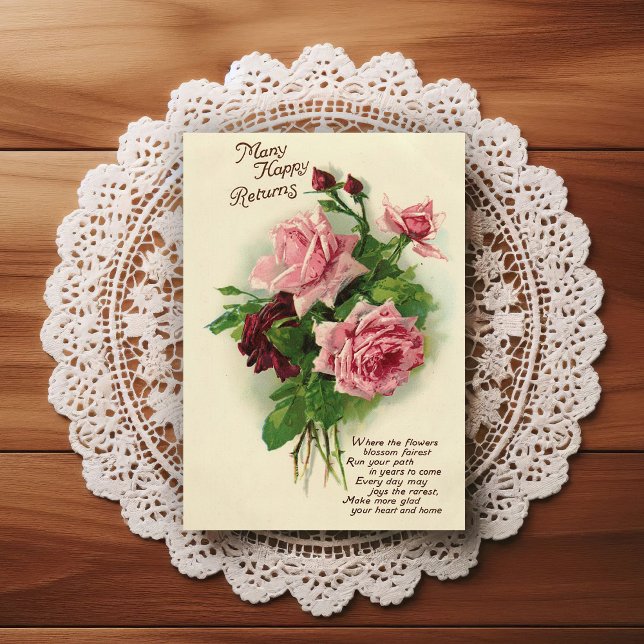 Postal Beautiful Early 1900's Vintage Birthday Greeting (Subido por el creador)