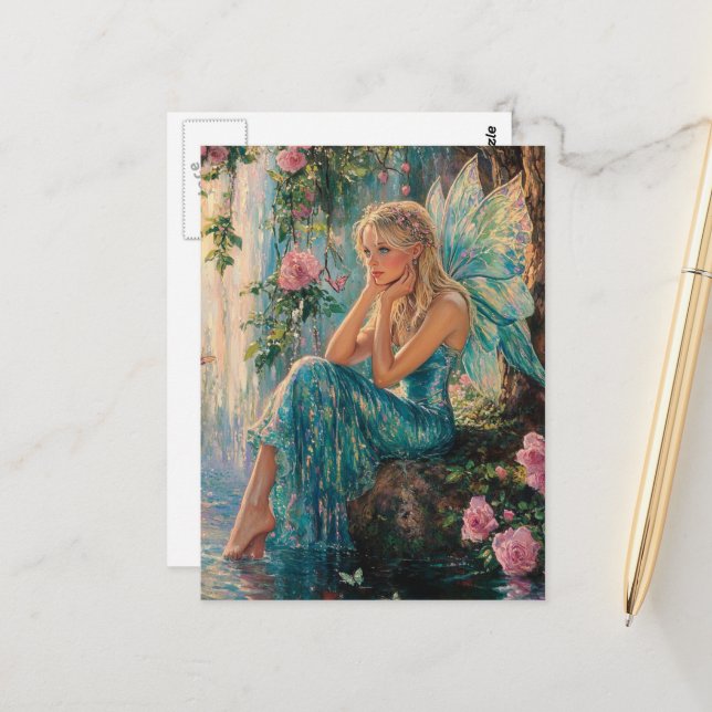 Postal Beautiful Fairy at the Waterfall (Anverso/Reverso In Situ)