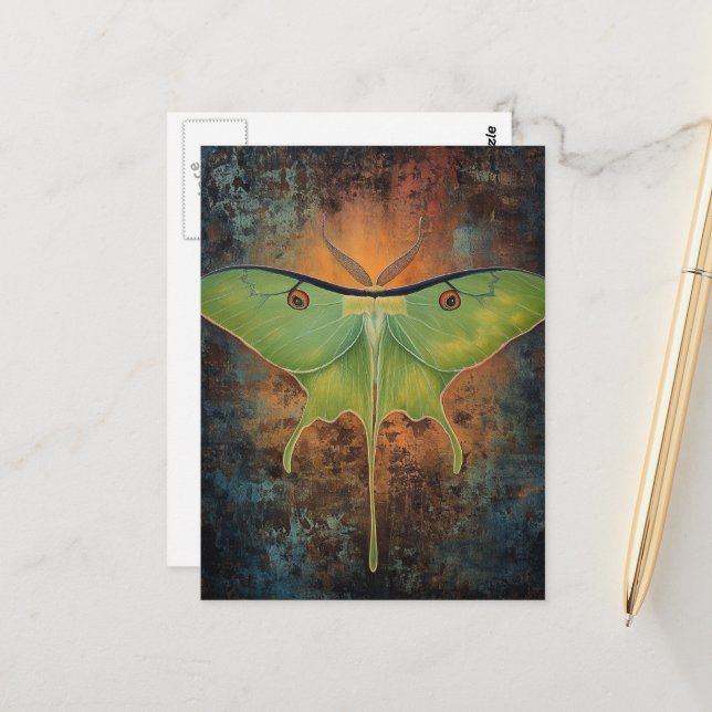 Postal Beautiful Luna Moth Painting (Anverso/Reverso In Situ)