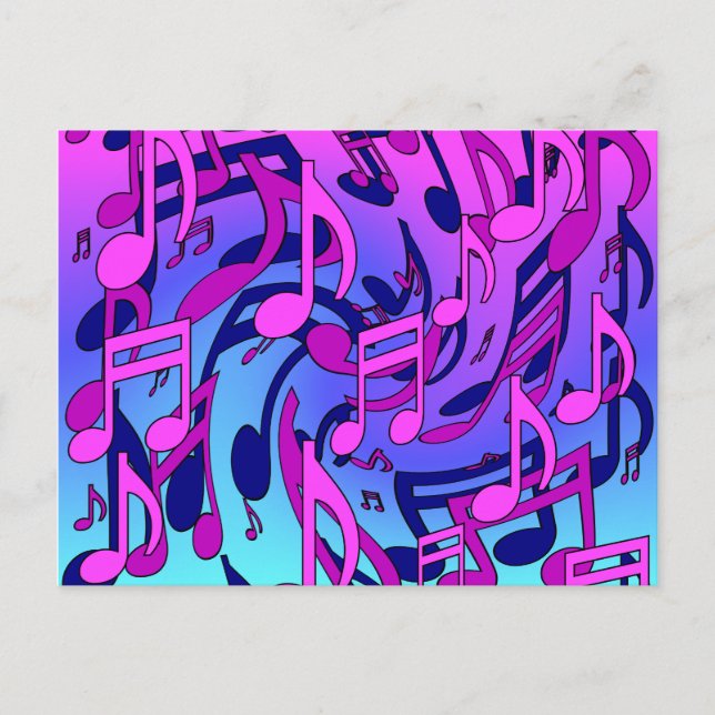 Postal Beautiful Music Lively Notes Pink Purple Blue Aqua (Anverso)