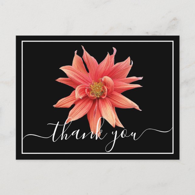 Postal Beautiful Orange Dahlia Black Back Chic Thank You (Anverso)