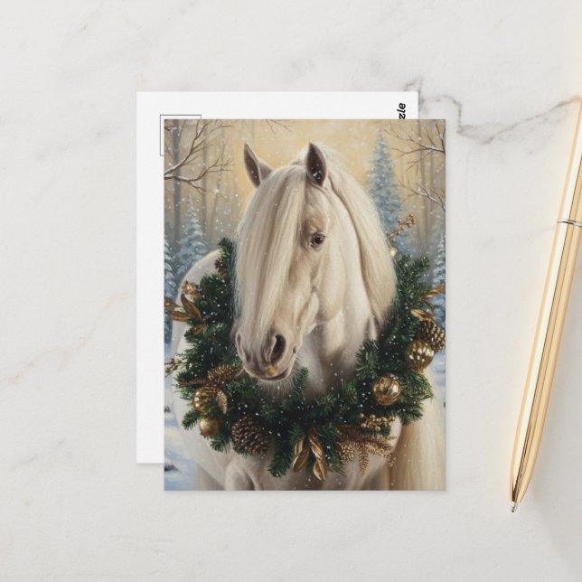 Postal Beautiful Palomino Horse Christmas (Anverso/Reverso In Situ)