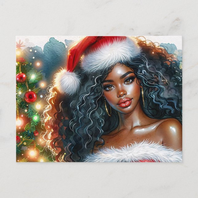 Postal Beautiful Santa Black Woman Christmas (Anverso)