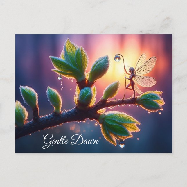 Postal Beautiful spring nature with miniature pixie art (Anverso)