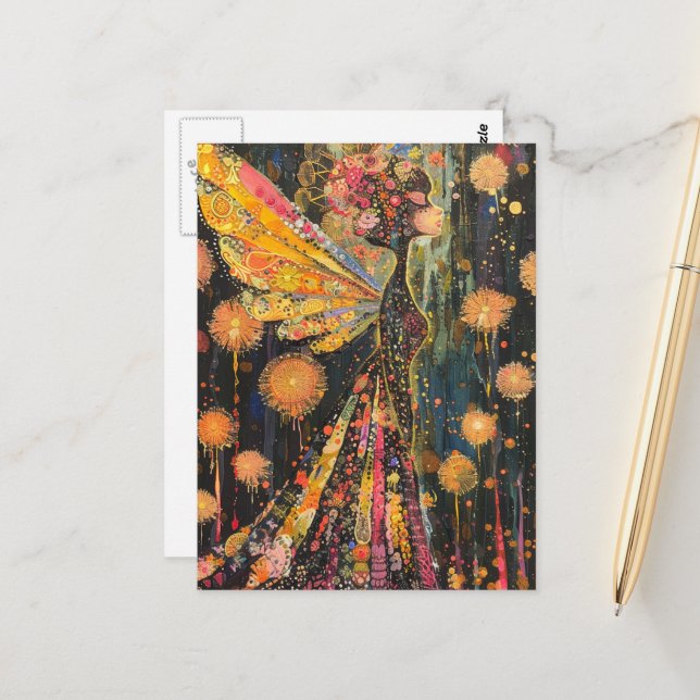 Postal Beautiful Surreal Colorful Dandelion Fairy (Anverso/Reverso In Situ)