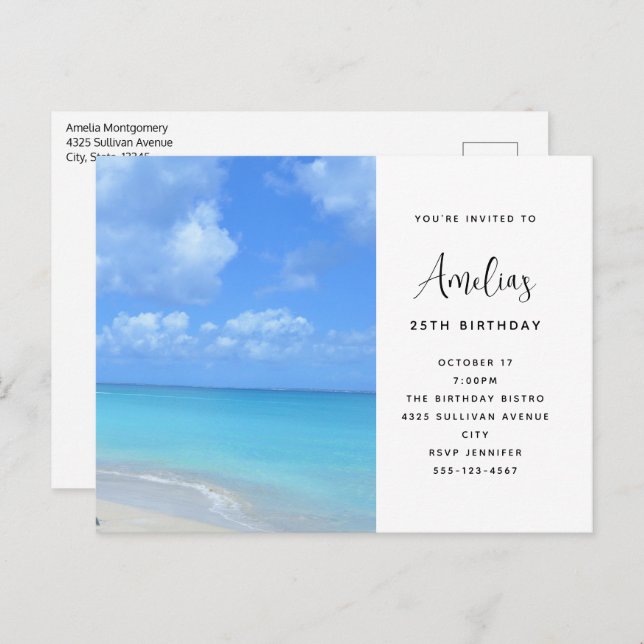 Postal Beautiful Turquoise Tropical Beach  Birthday (Anverso / Reverso)