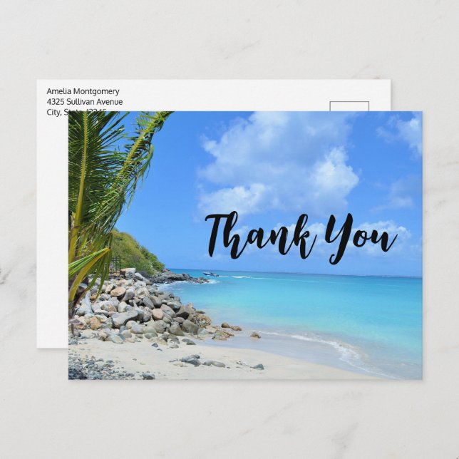 Postal Beautiful Turquoise Tropical Beach Thank You (Anverso / Reverso)