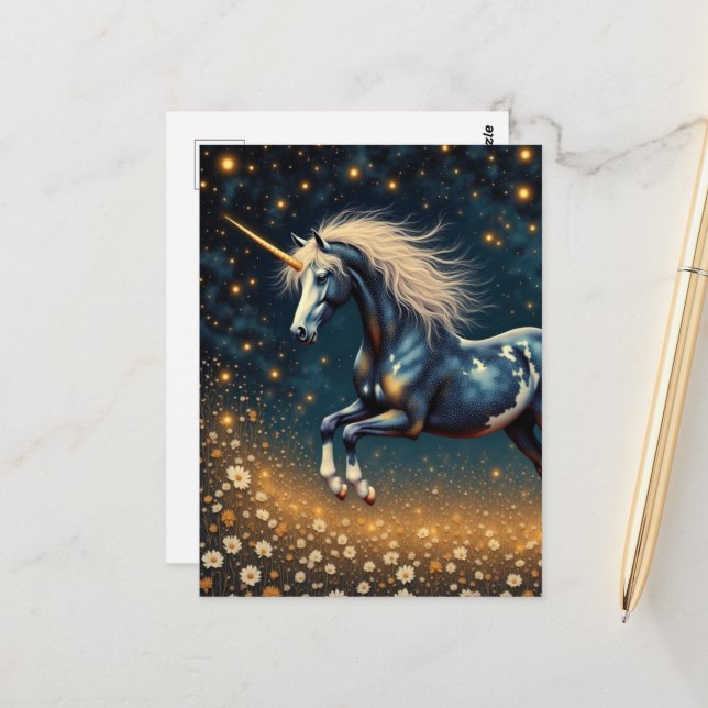 Postal Beautiful unicorn in meadow  (Anverso/Reverso In Situ)