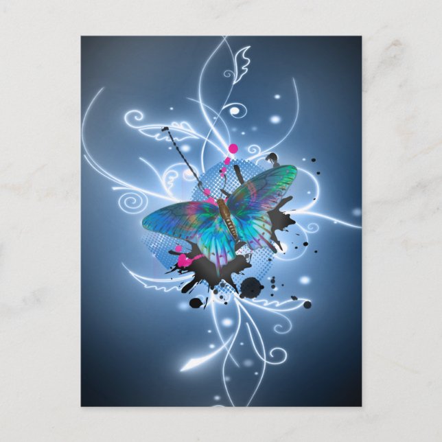 Postal Beautiful watercolours glowing effects butterfly (Anverso)