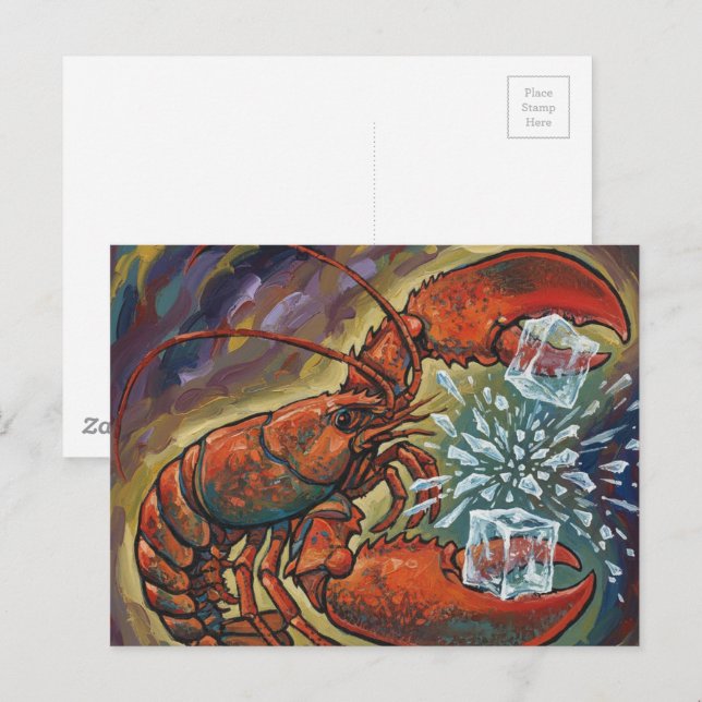 Postal Beautiful Wild Maine Lobster Breaking Ice Cubes (Anverso / Reverso)