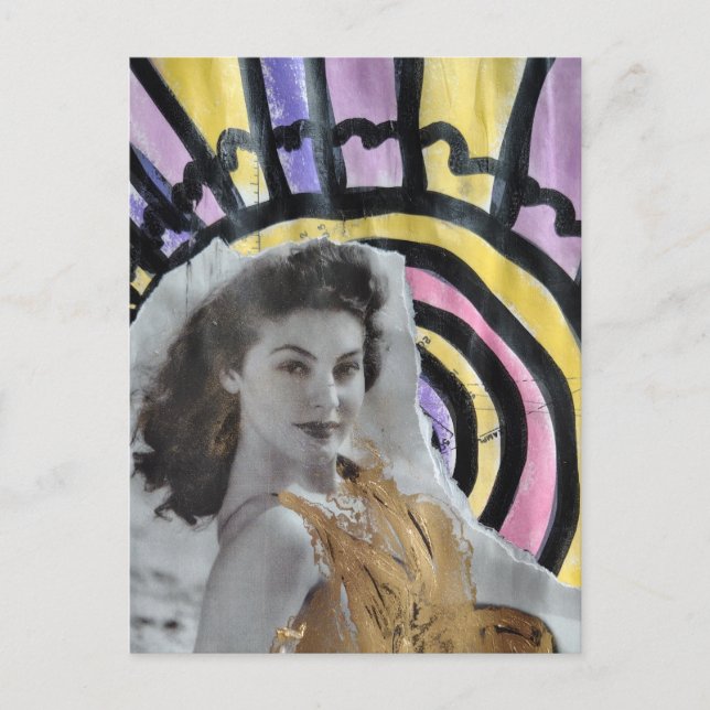 Postal Beautiful Woman in 1939 on the beach collage art (Anverso)