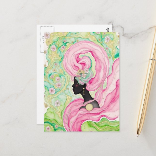 Postal Beautiful Woman With Pink Hair (Anverso/Reverso In Situ)