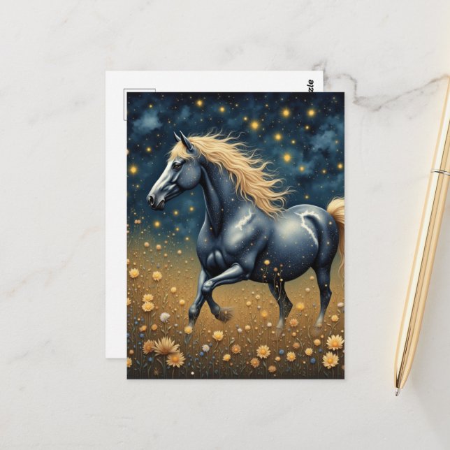 Postal Beautiful Year of the Horse in meadow  (Anverso/Reverso In Situ)