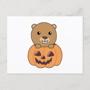 Postal Beaver In Pumpkin Sweaver Happy Halloween