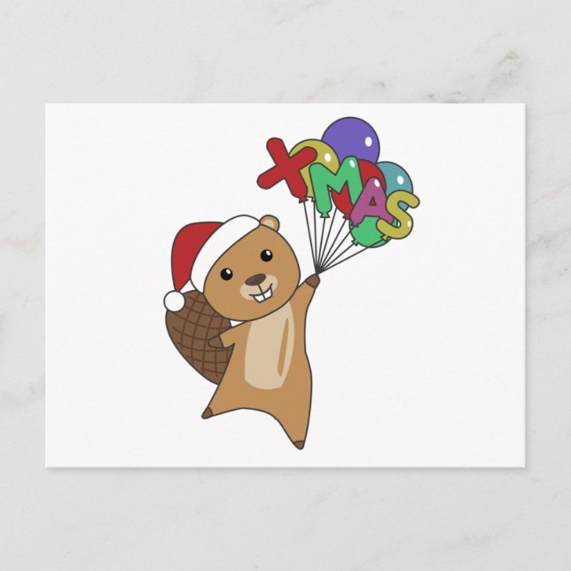 Postal Beaver Merry Christmas Winter Animals Beaver (Anverso)