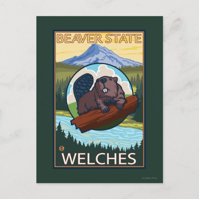 Postal Beaver & Mt. Hood - Welches, Oregón (Anverso)