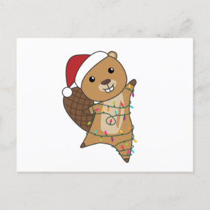 Postal Beaver Navidades animados animales de invierno cas