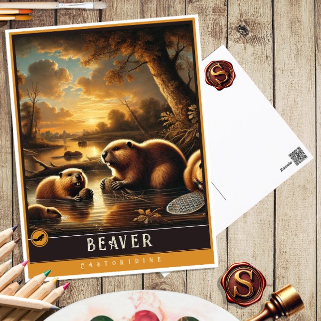 Postal Beaver | Postcarta de animales de cosecha de cosec (Subido por el creador)