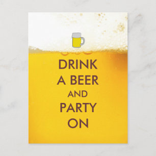 Postal Beba una cerveza y Fiesta